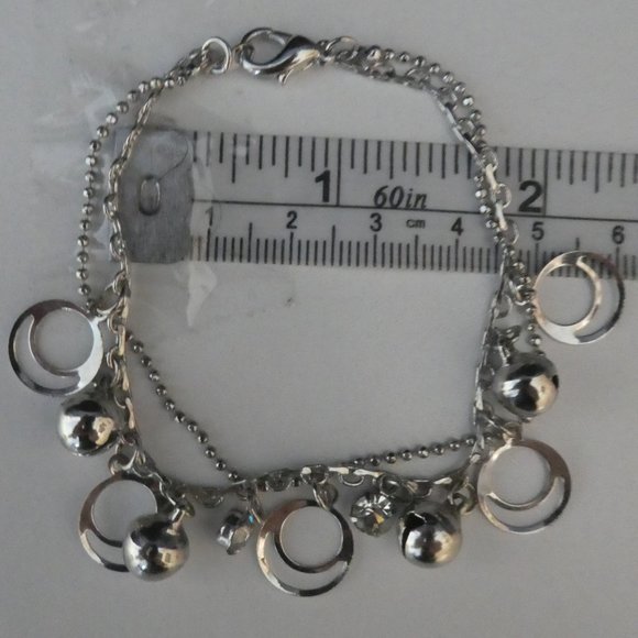Silver Double Loop Charm Chainlink Bracelet - Picture 8 of 9